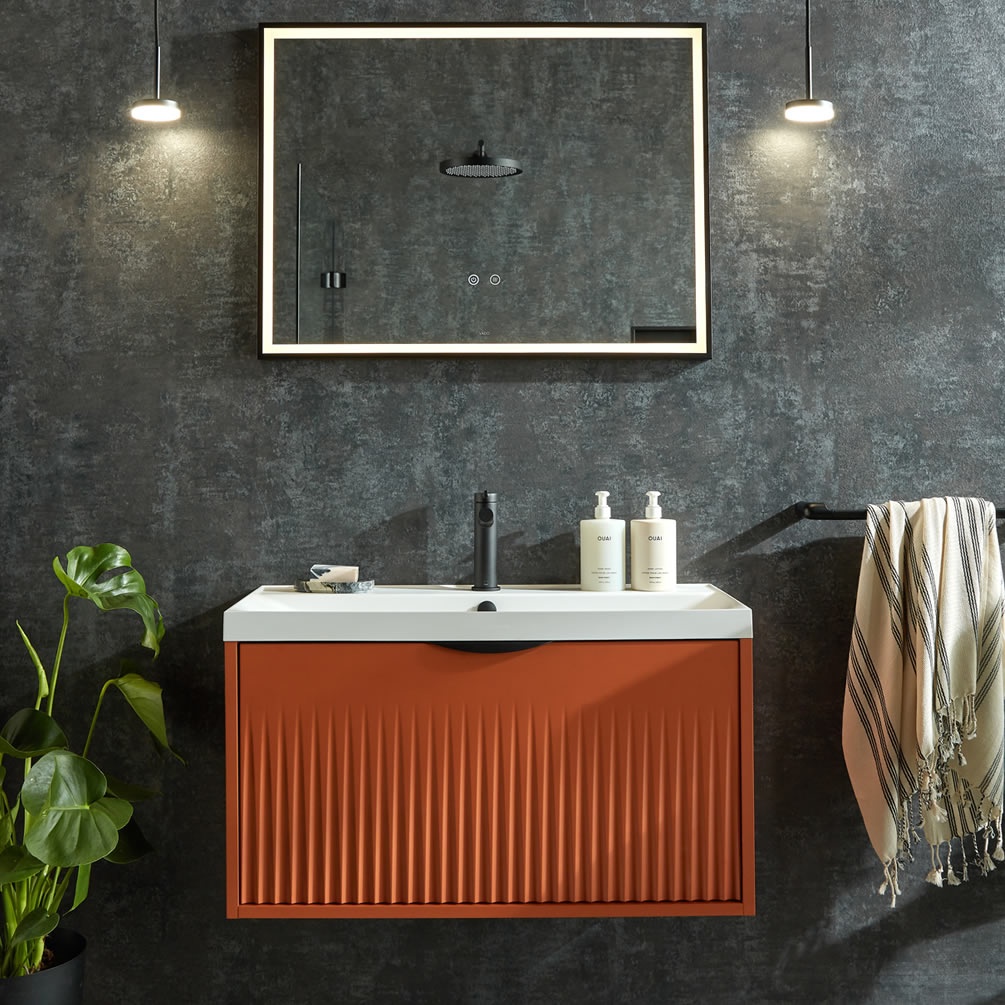 Vado Safari Fluted 800mm Terracotta Wall Hung Vanity Unit & Basin - Lifestyle 1
